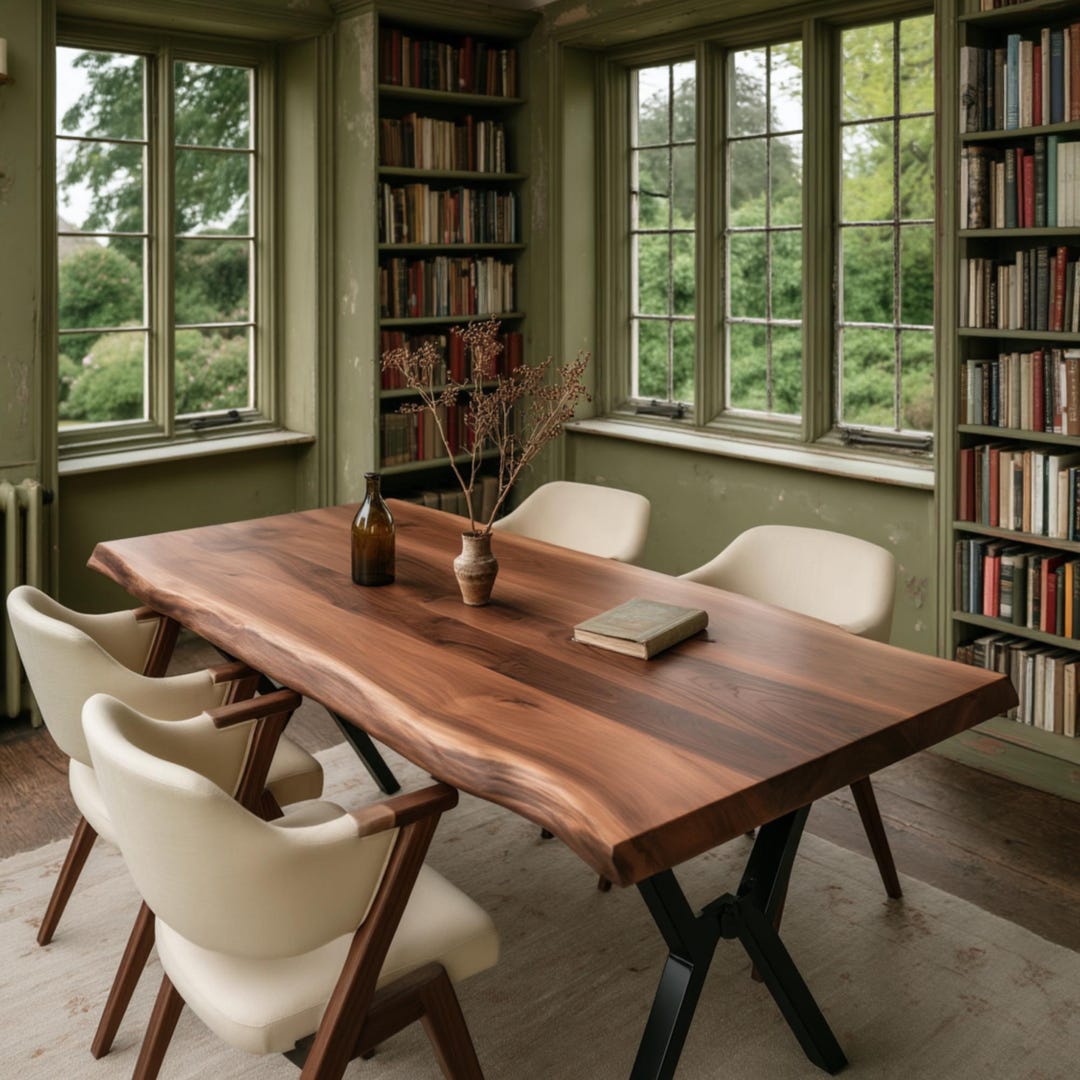 Custom Solid Walnut Live Edge Dining Table, Handmade Rustic Farmhouse ...