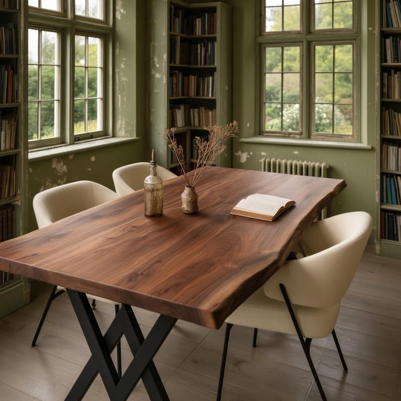 Custom Solid Walnut Live Edge Dining Table, Handmade Rustic Farmhouse ...
