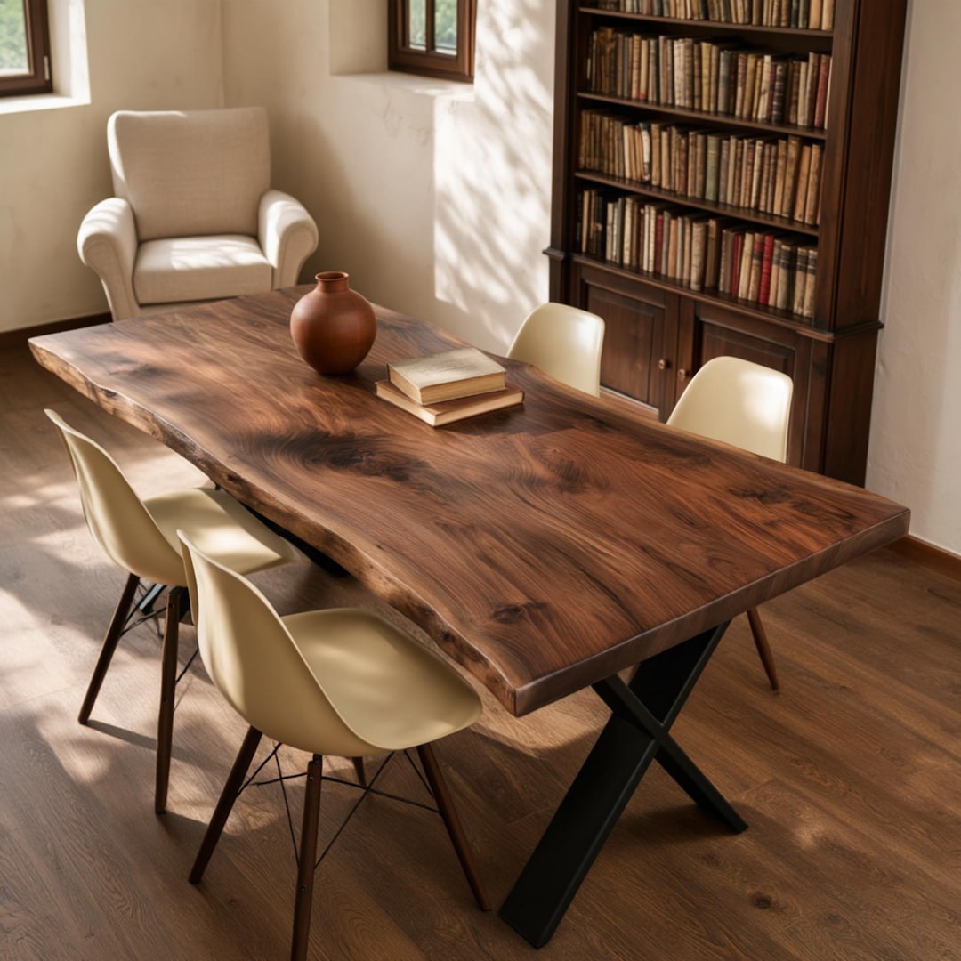 Handmade Solid Walnut Live Edge Dining Table, Rustic Farmhouse Kitchen ...