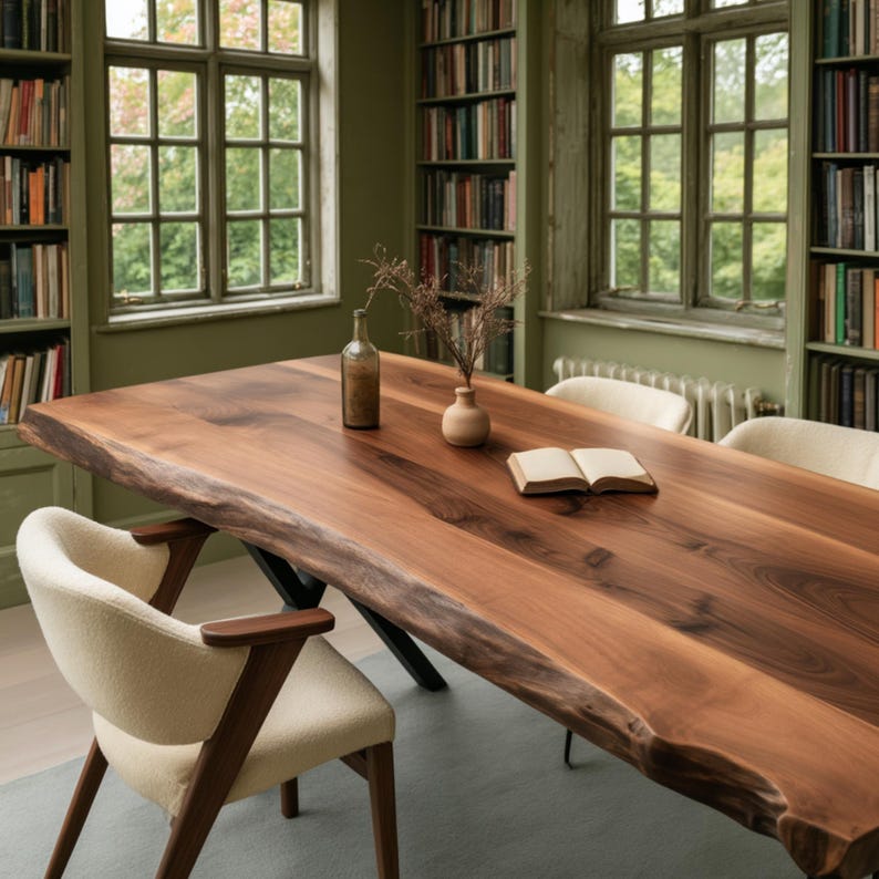 Custom Solid Walnut Live Edge Dining Table, Handmade Rustic Farmhouse ...