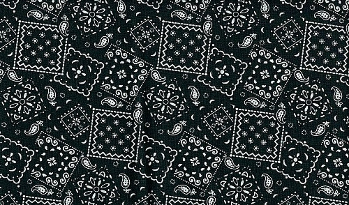 Black Bandana fabric 100 percent cotton sold by the half Etsy