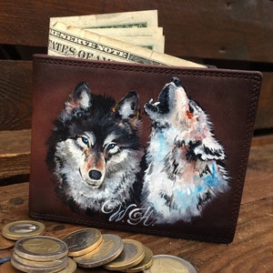 Carteira Wolf Bolsa de moedas de couro bifold fino Carteira Woodland para homens