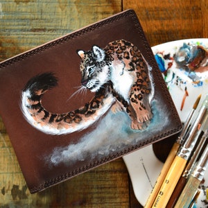 Cartera para hombre personalizada Snow Leopard Cartera plegable pintada a mano