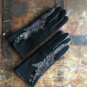 Terrazo leather gloves women Personalized arm warmers Size 7,5 / M