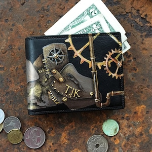 Cartera Steampunk Cartera personalizada hombres Piel pintada a mano