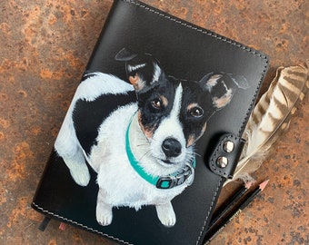 A5 dog photo album Refillable pet journal leather Personalized Hand painted portrait