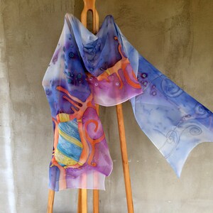 Long hand painted silk scarf Large silk shawl Anniversary gifts idea