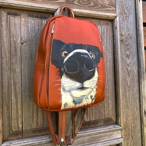 Zaino estetico per cani da donna Mini zaino in pelle Ritratto di animale domestico dipinto a mano