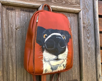 Mochila estética para perros, minimochila de cuero para mujer, retrato de mascota de dibujos animados pintado a mano