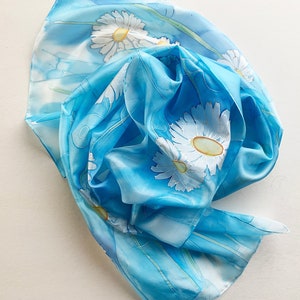 Hand painted Daisy silk scarf Large long silk shawl Anniversary gifts idea