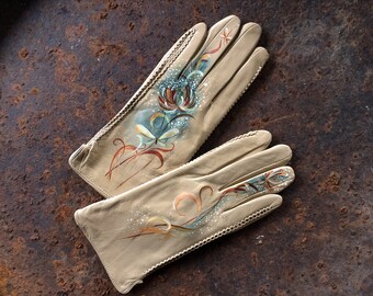 Gants en cuir ivoire femmes Gants personnalisés pour dames peints à la main