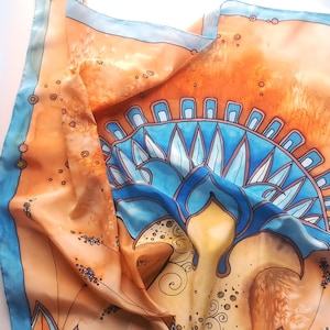 Hand painted real silk scarf Large square silk shawl Anniversary gifts idea
