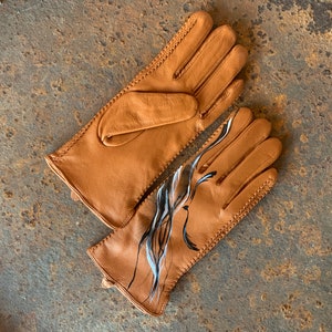 Brown gloves Leather ladies gloves Hand painted hors art image 5