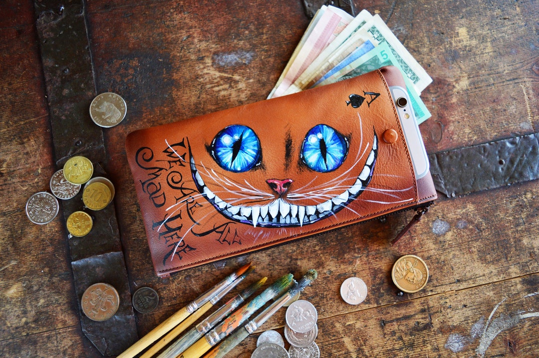 Slim Cheshire Smile Wallet Steampunk Phone Wallet Leather Hand Painted ...