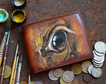 Regalo para dueño de caballo Cartera estética hecha a mano Cartera de cuero para hombre plegable pintada a mano