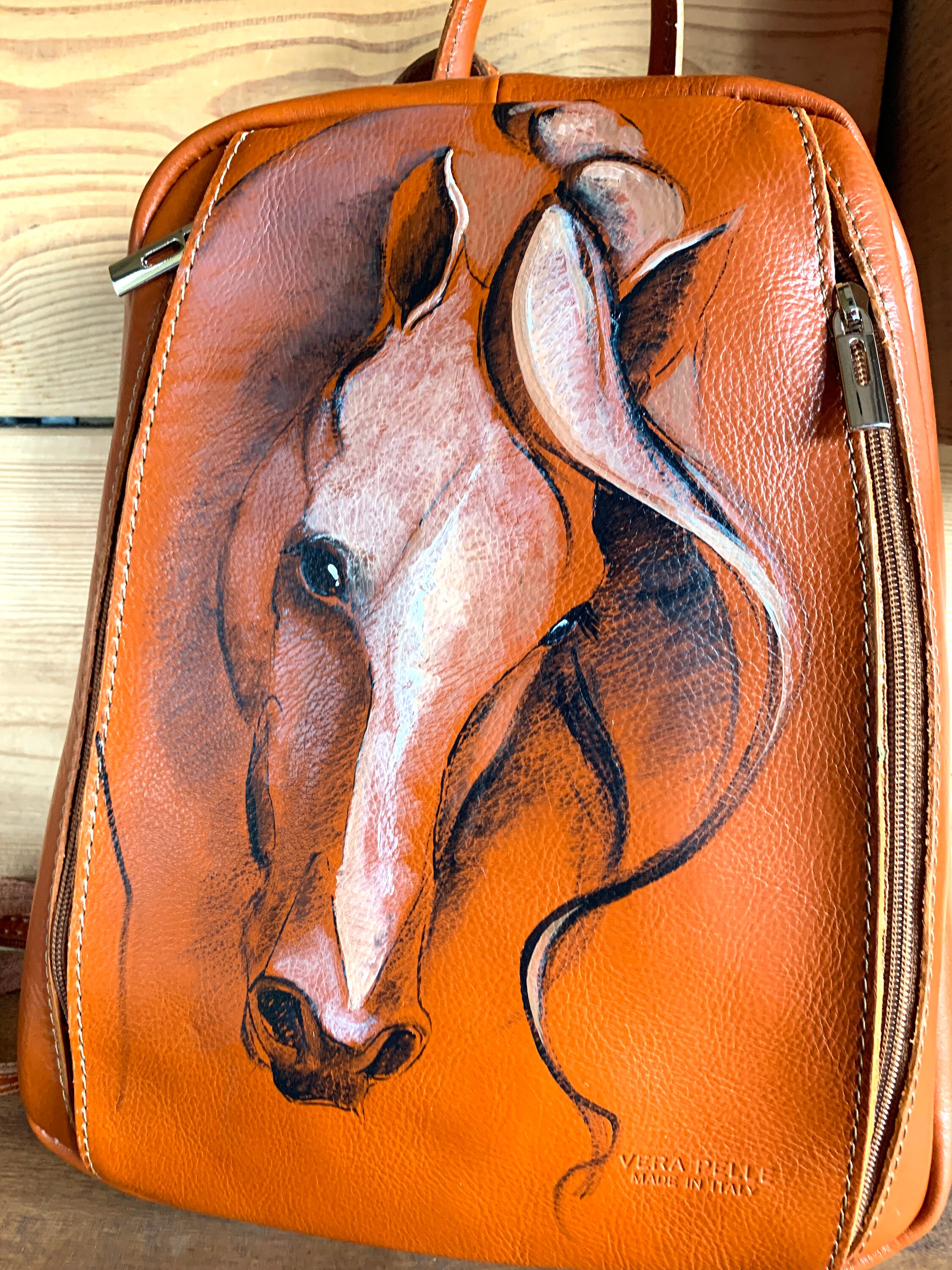 Horse Backpack Convertible Tiny Backpack Purse Hand Painted 