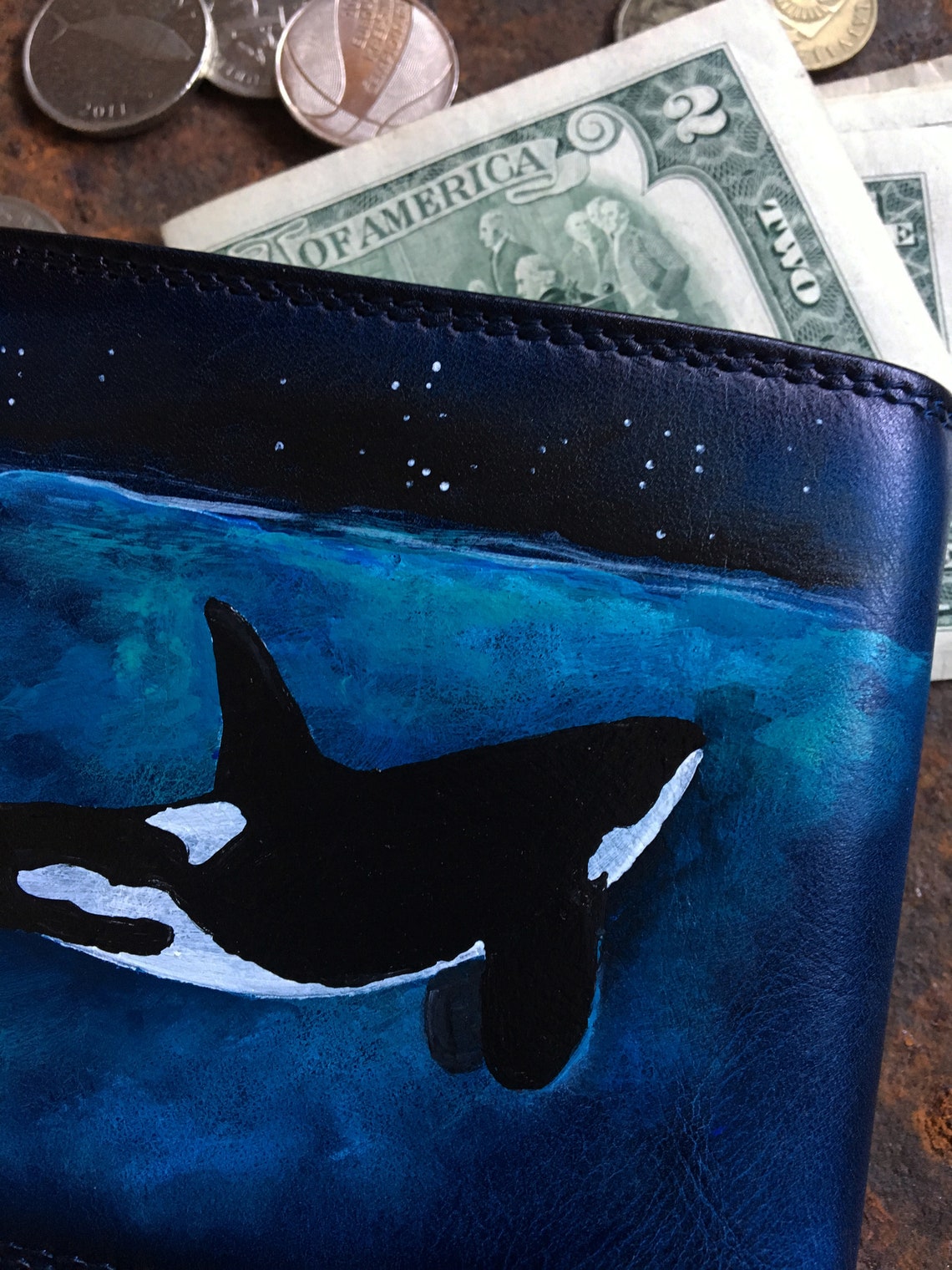 Orca mens wallet persoanlized Killer whale hand painted Etsy