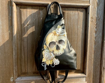 Skull backpack Mini backpack purse Goth aesthetic backpack leather