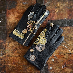 Leather gloves men Hand painted Steampunk art