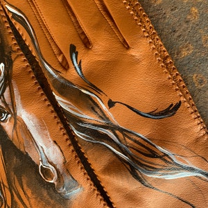 Brown gloves Leather ladies gloves Hand painted hors art image 4
