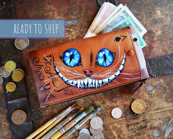 Slim Cheshire Smile Wallet Steampunk Phone Wallet Leather Hand | Etsy