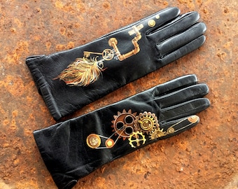 Steampunk Lederhandschuhe Damen Handschuhe Handschuhe handbemalt Leder Armswärmer