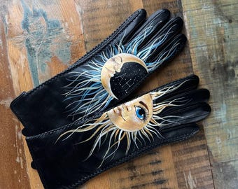 Goudzwarte leren handschoenen Tarotkaartkunst handgeschilderd