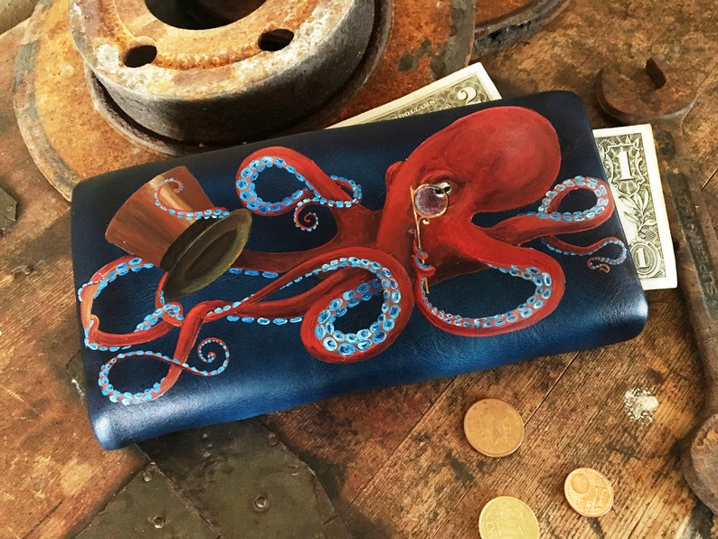 Kraken Steampunk Wallet Cute Leather Wallet Womens Hand Etsy Australia