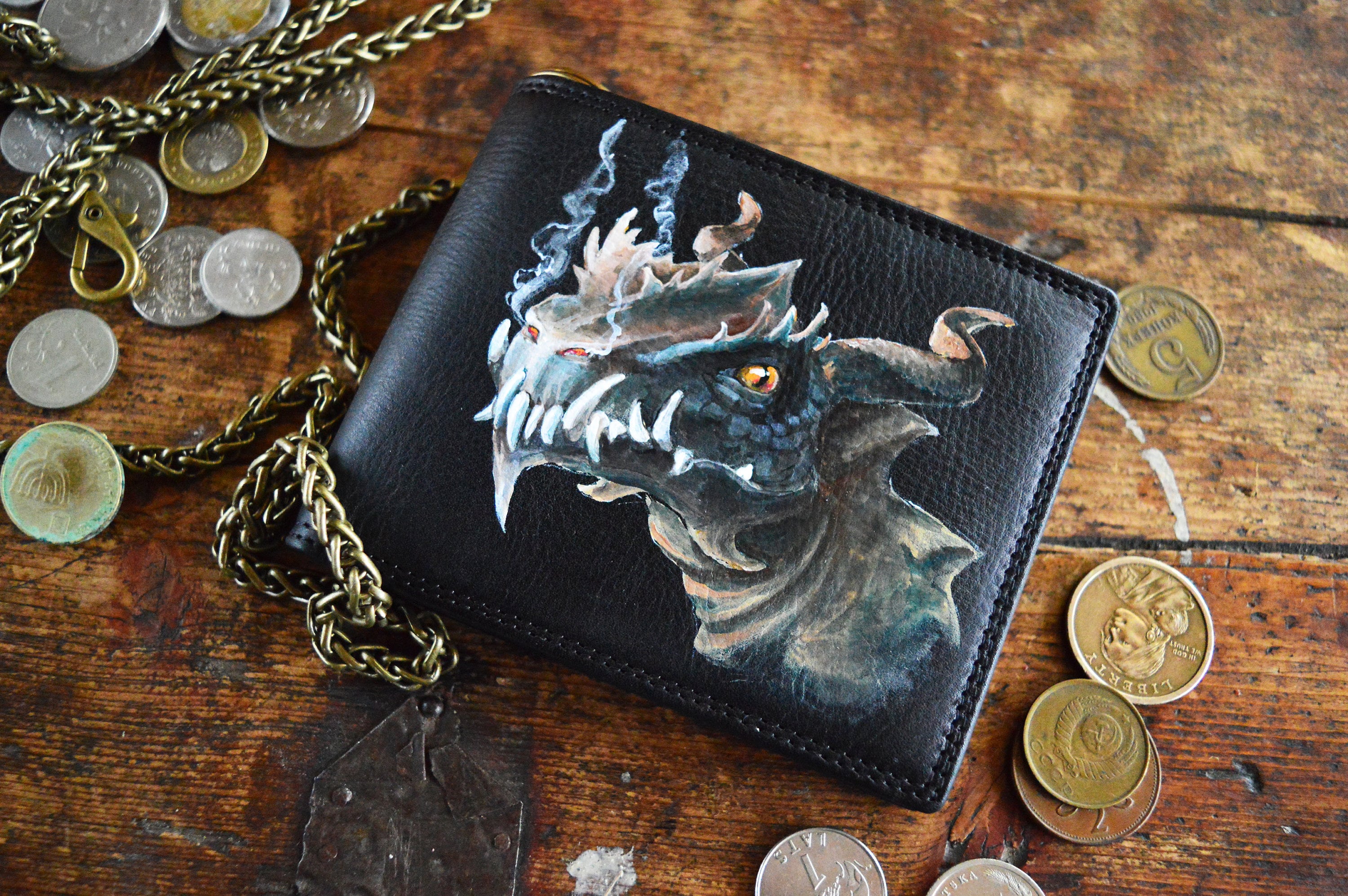 Dragon wallet Personalized wallet men Leather wallet chain men Etsy