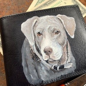 Cartera de cuero para hombre personalizada Retrato de mascota personalizado de la foto Pintado a mano