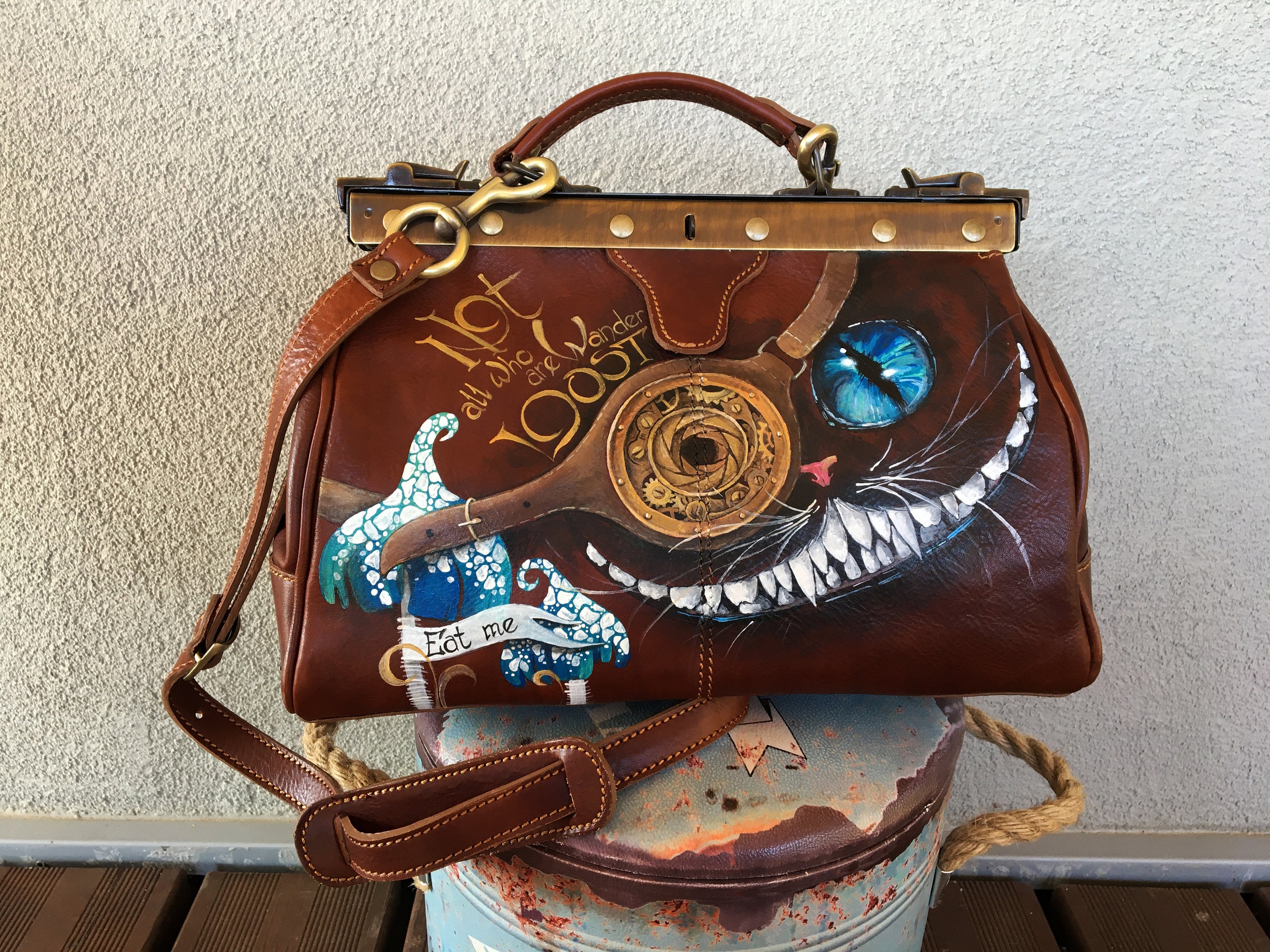 Alice From Wonderland Leather Doctor Bag Hand Painted Personalized