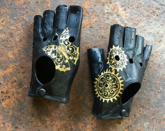 Texting gloves Personalized fingerless gloves womens Hand painted Steampunk art