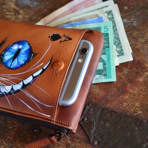 Slim Cheshire Smile Wallet Steampunk Phone Wallet Leather Hand Painted ...