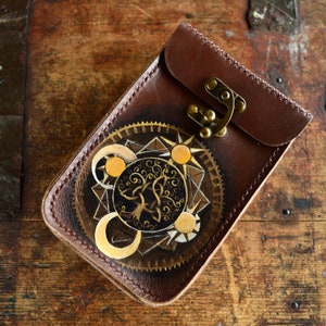 Tarot card box Tarot deck holder leather Hand painted Celtic Tree of Life Moon an Sun art
