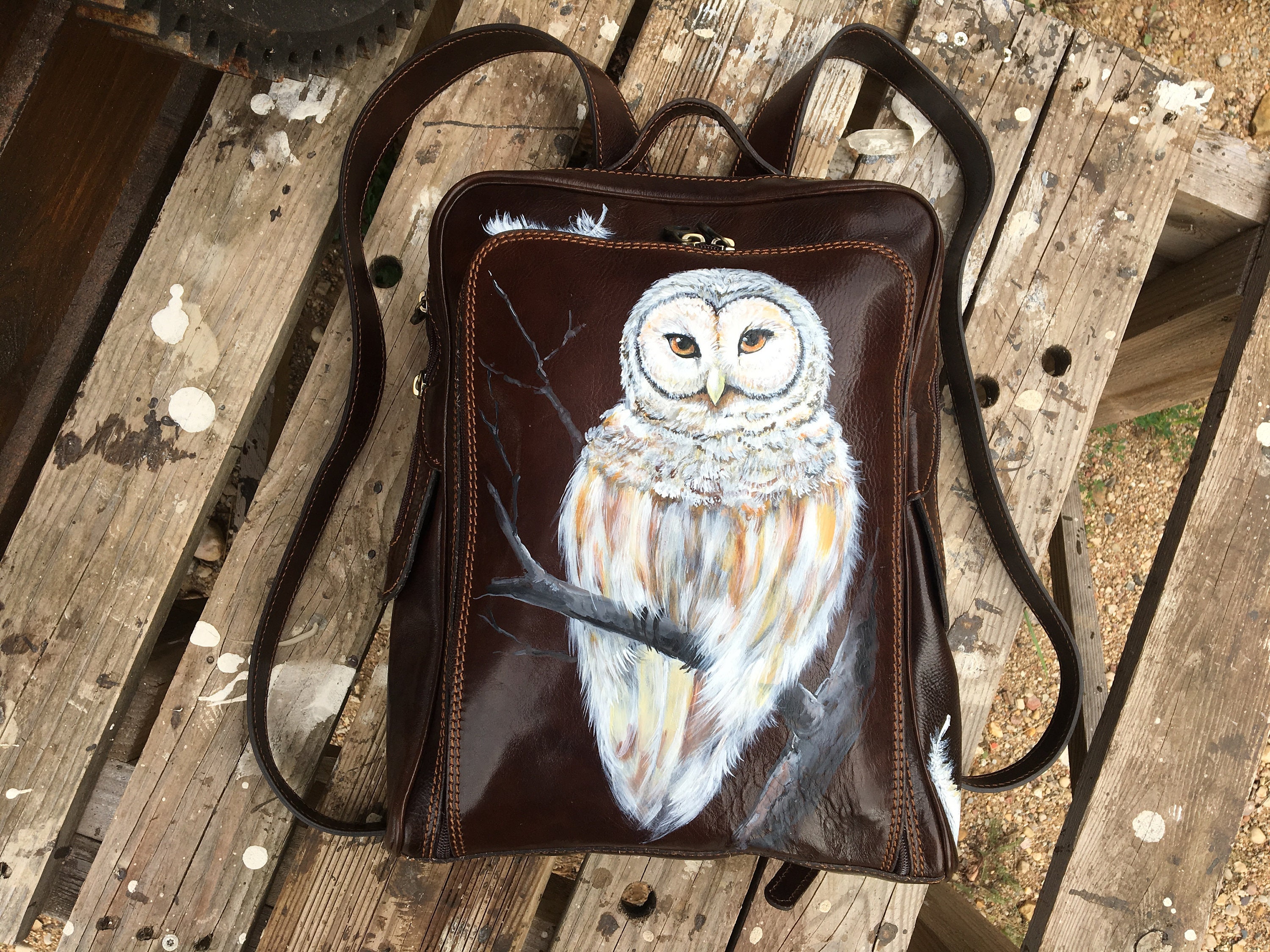 leather owl backpack