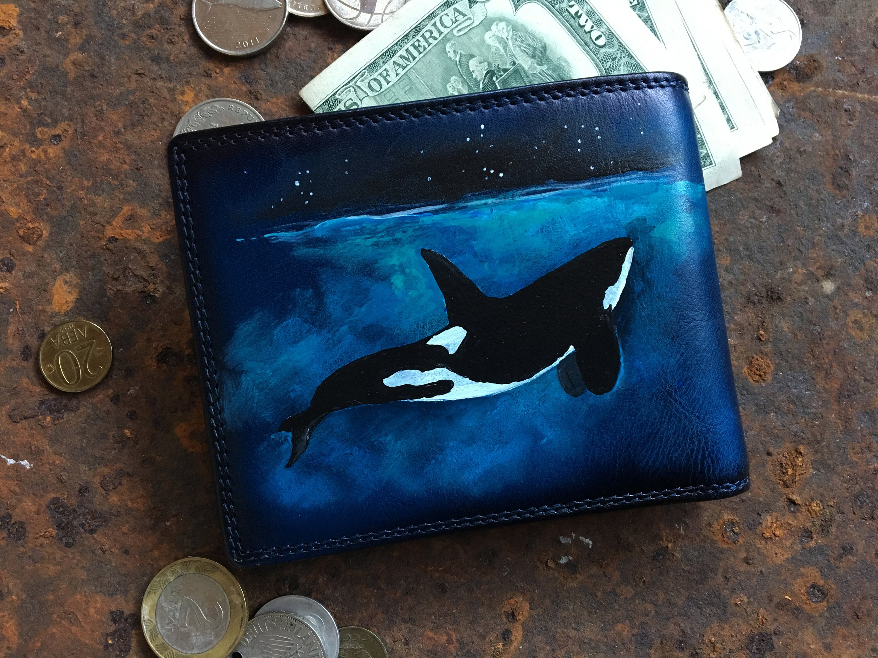 Orca mens wallet persoanlized Killer whale hand painted Etsy