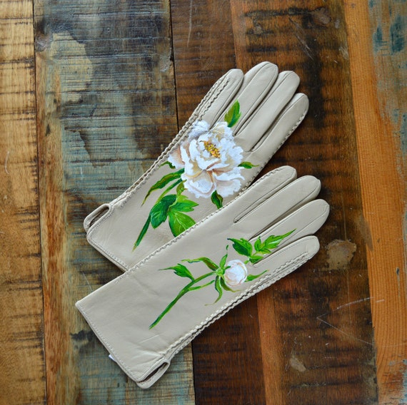 Weie Handschuhe Damen Lederhandschuhe Damen Elfenbein Armstulpen  Handbemalte Japandi Pfingstrose Geschenk - Etsy.de