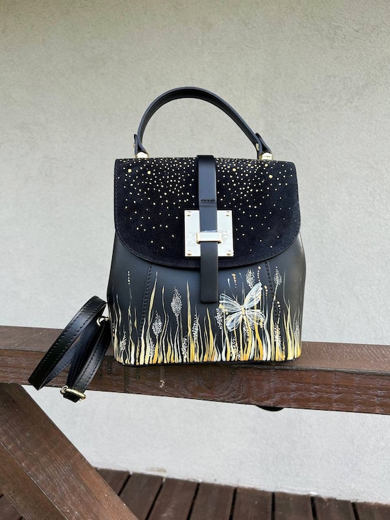 Mochila de piel azul marino para mujer, bolso mochila convertible