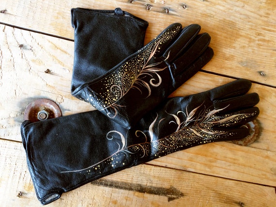 Lange Handschuhe Damen Leder Damen Handschuhe personalisierte Armwrmer von  Hand bemalt - Etsy.de