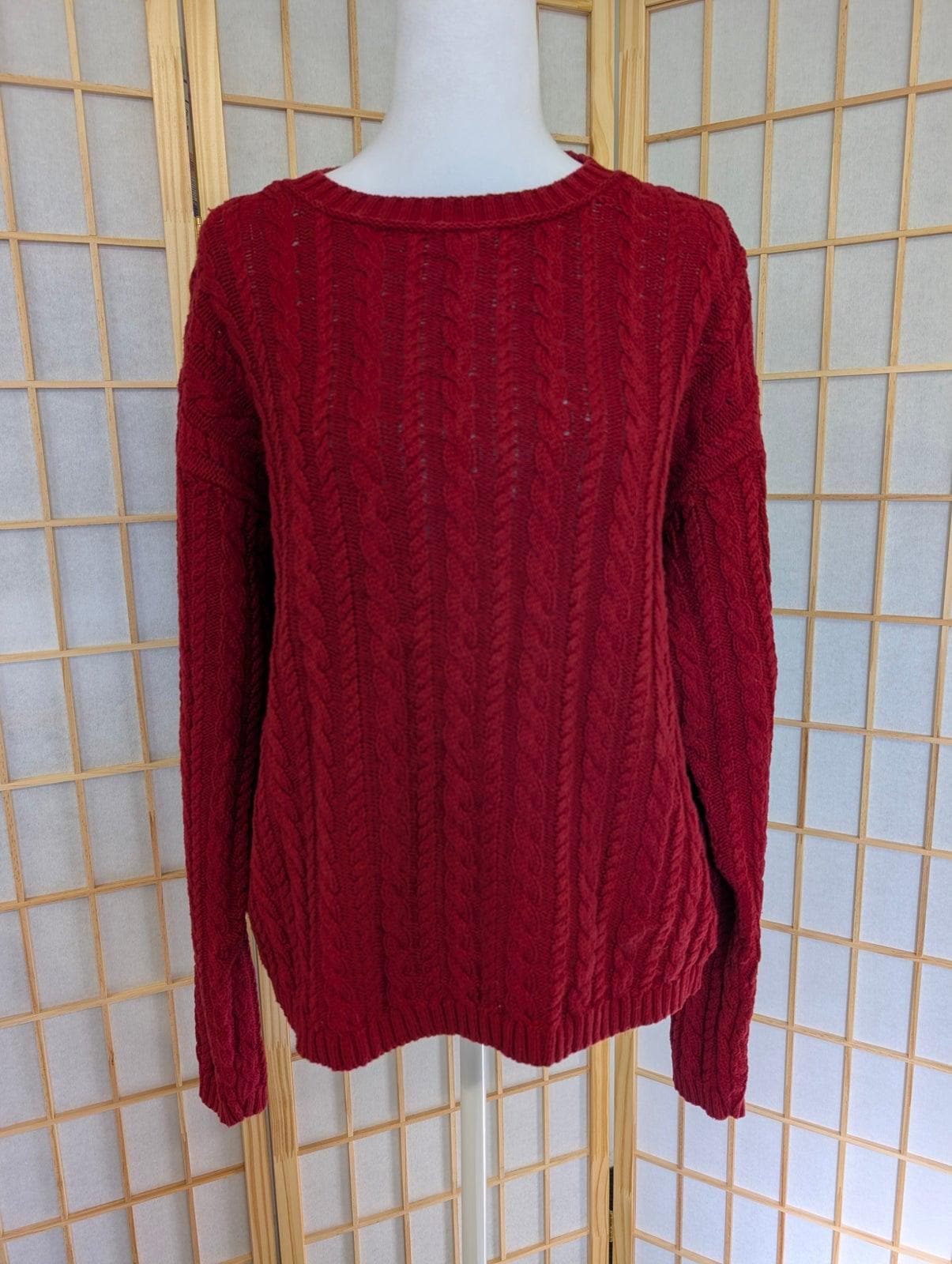 Eddie Bauer, Vtg 80s Eddie Bauer women's XS red Cable Knit Sweater cabincore dark academia