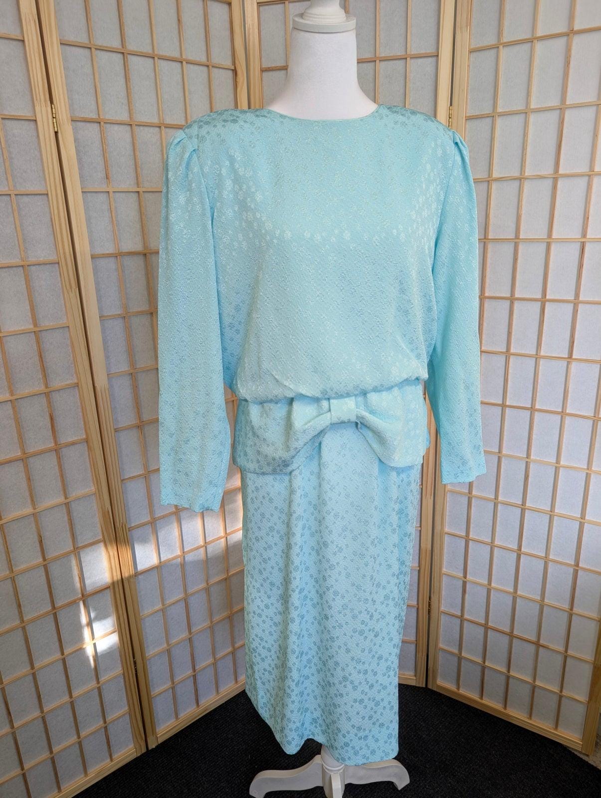 Lee, 70s 80s Henry Lee Petite Blouson Day Dress Blue vtg size 12 modern medium twee