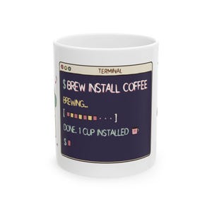 Brew Install Coffee Mug, Programmer Coffee Mug, Developer Gift, Terminal Command Mug, Coder Mug, Software Engineer Gift, 11oz Ceramic