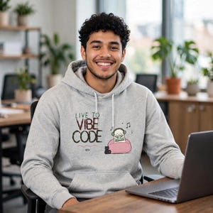 Live to Vibe Code Hoodie, Cute Ghost Coder Hoodie, Vibe Coding Sweatshirt, Programmer Gift, Developer Hooded Sweatshirt, AI Coding