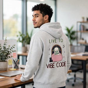 Sudadera con capucha Live to Vibe Code, sudadera cómoda con estampado en la espalda para programadores, lindo programador fantasma, sudadera Vibe Coding, regalo para desarrolladores