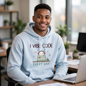 I Vibe Code Every Day Hoodie, Cute Ghost Programmer Hoodie, Vibe Coding Sweatshirt, Developer Gift, Coder Hooded Sweatshirt
