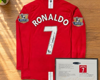 Maglia da calcio vintage del Manchester United di Cristiano Ronaldo autografata numero 7 / Maglia da calcio autografata / Regalo per tifosi di calcio