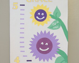 Growth Chart - Yellow, Pink and Purple Sunflowers- Customizable Handpainted Canvas