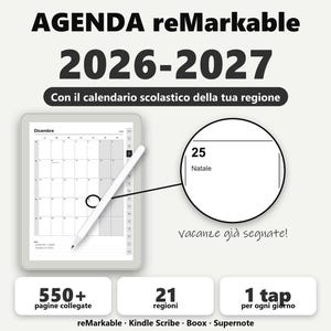 reMarkable Planner 2026 2027 Italy, Kindle Scribe Planner with the School Calendar of every Region | Paper Pro, Supernote E-ink PDF