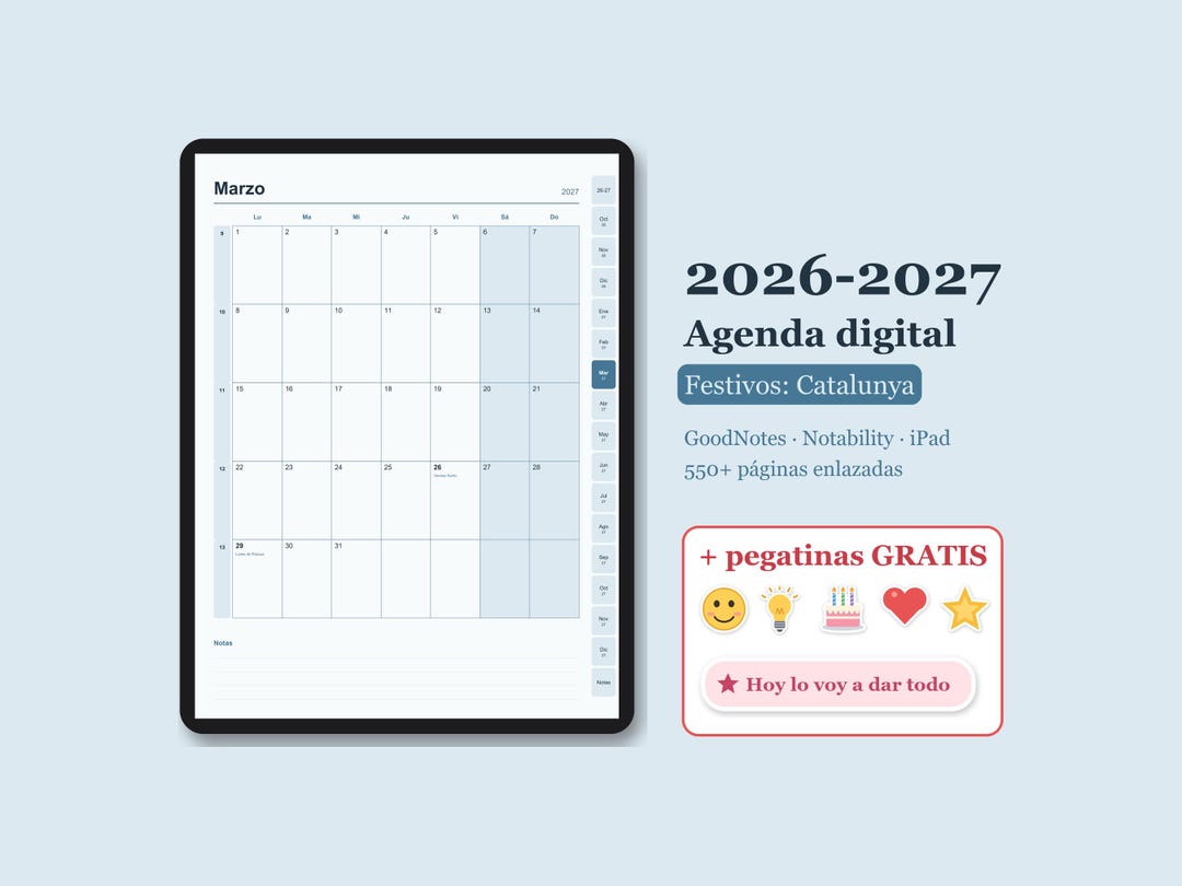 Notabilty Notes 2026-2027 Digital Planner for Goodnotes With Catalunya Holidays ...
