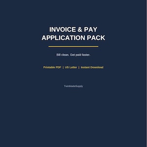 Contractor Invoice Template PDF | Construction Pay Application Form | Printable Invoice & Progress Billing | Contractor Paperwork